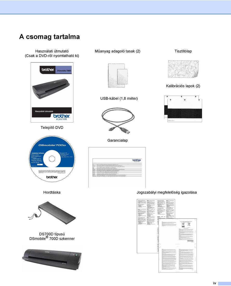USB-kábel (1,8 méter) Telepítő DVD Garancialap Hordtáska