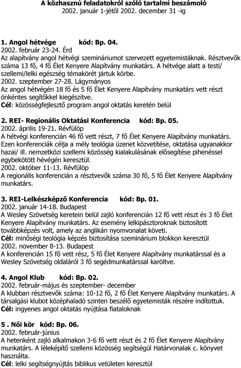 A hétvége alatt a testi/ szellemi/lelki egészség témakörét jártuk körbe. 2002. szeptember 27-28.