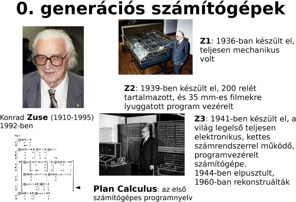 Calculus: az első számítógépes programnyelv Z3: 1941-ben készült el, a világ legelső teljesen