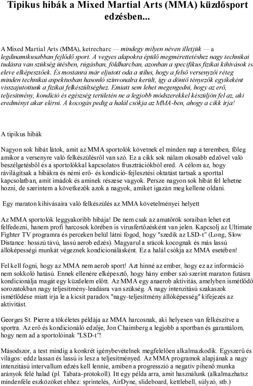 Tipikus hibák a Mixed Martial Arts (MMA) küzdősport edzésben... - PDF Free  Download