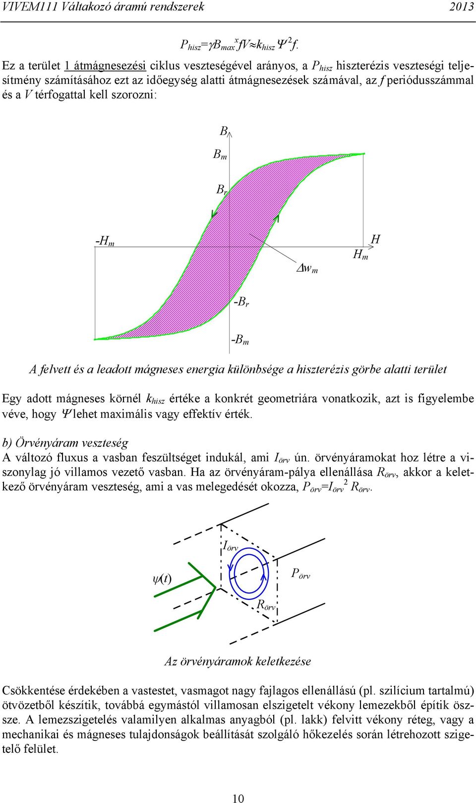 mágneses körnél k hsz értéke a konkrét geometrára vonatkozk, azt s fgyelembe véve, hogy Ψ lehet maxmáls vagy effektív érték b) Örvényáram veszteség A változó fluxus a vasban feszültséget ndukál, am I