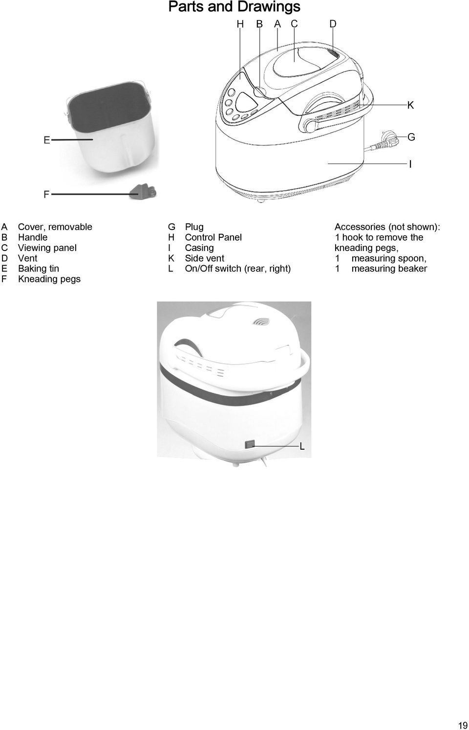 Side vent On/Off switch (rear, right) Accessories (not shown): 1
