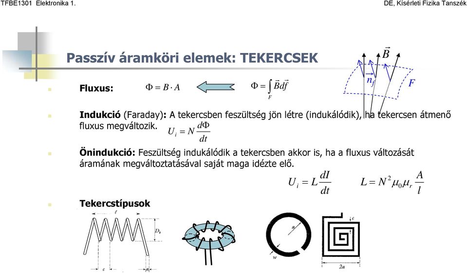 dφ U i = N dt Önindukció: Feszültség indukálódik a tekercsben akkor is, ha a fluxus változását