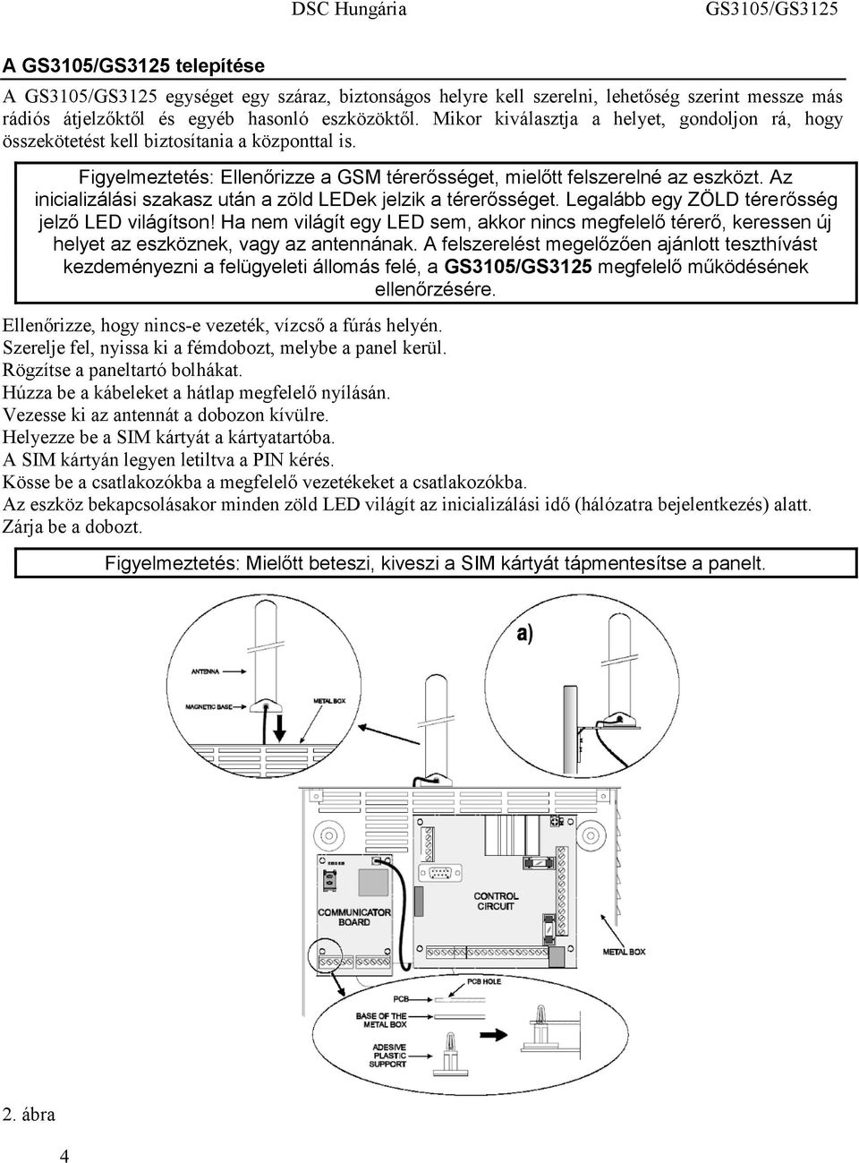 Az inicializálási szakasz után a zöld LEDek jelzik a térerősséget. Legalább egy ZÖLD térerősség jelző LED világítson!