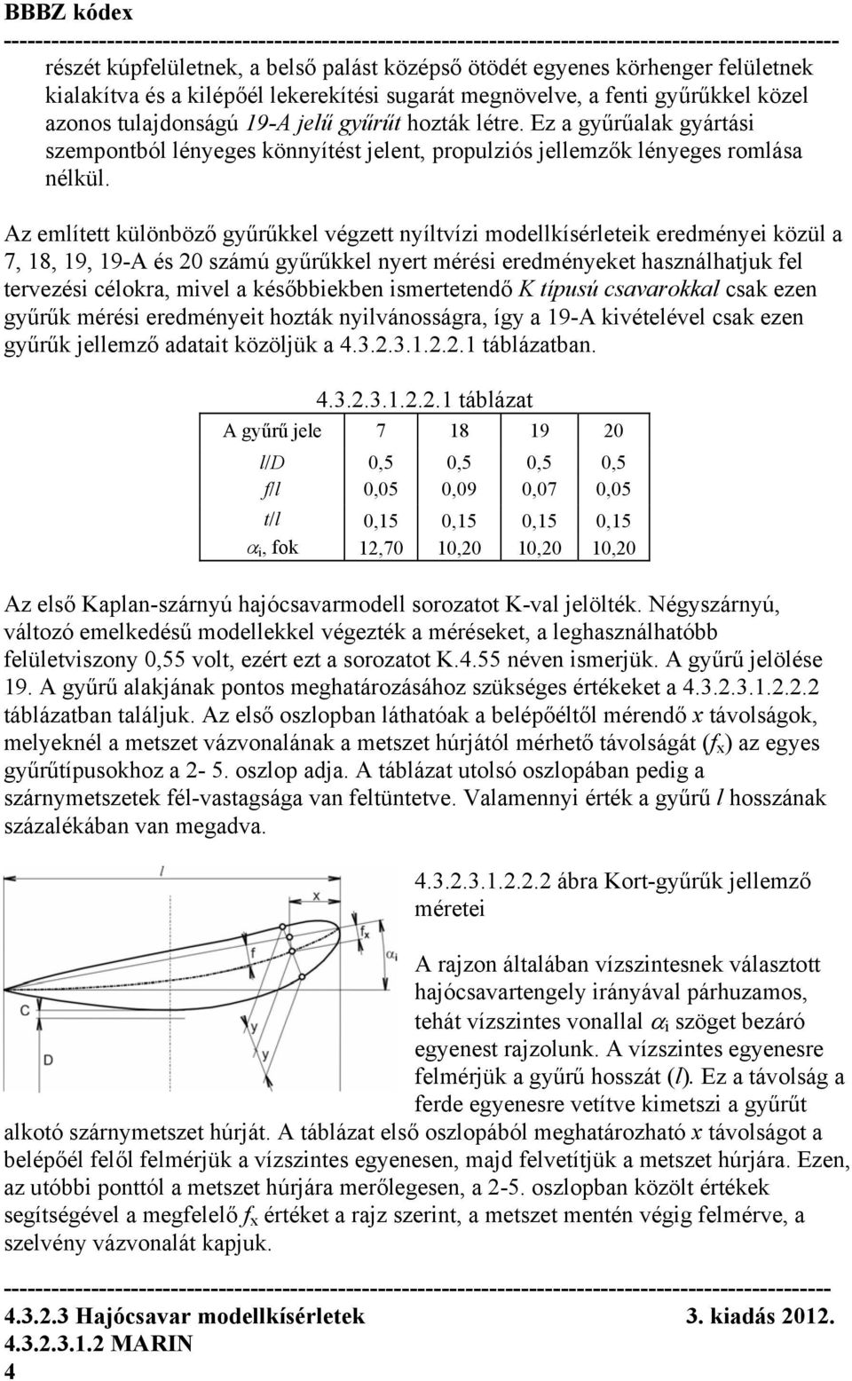 Az említett különböző gyűrűkkel végzett nyíltvízi modellkísérleteik eredményei közül a 7, 18, 19, 19-A és 20 számú gyűrűkkel nyert mérési eredményeket használhatjuk fel tervezési célokra, mivel a