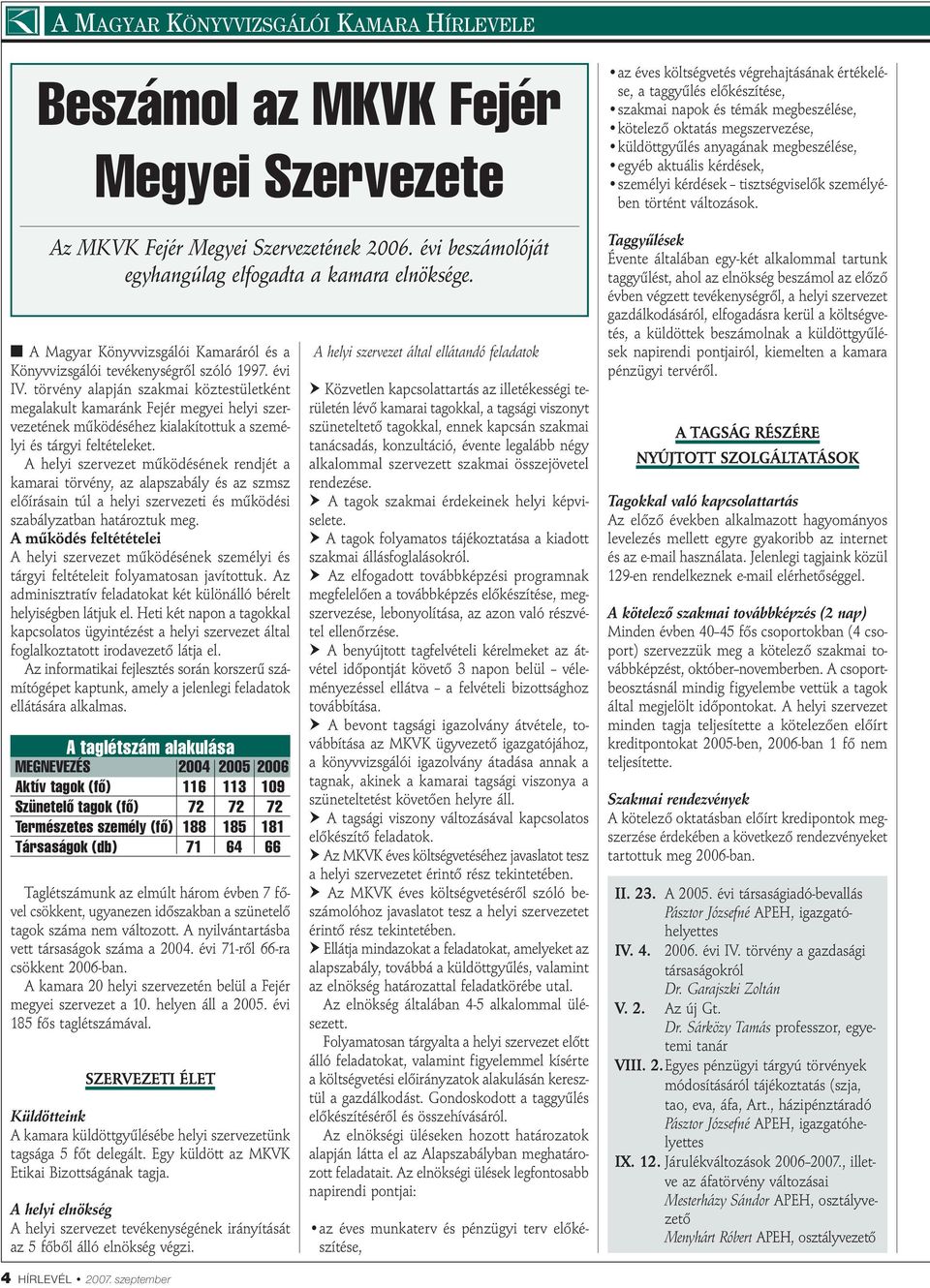 törvény alapján szakmai köztestületként megalakult kamaránk Fejér megyei helyi szervezetének működéséhez kialakítottuk a személyi és tárgyi feltételeket.