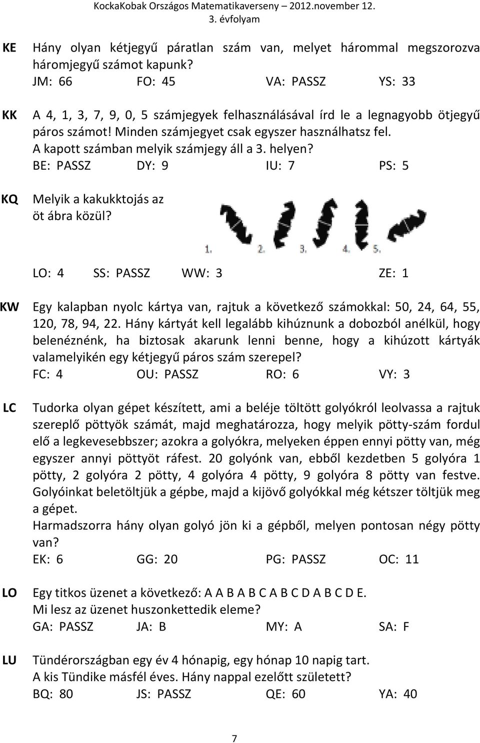 A kapott számban melyik számjegy áll a 3. helyen? BE: PASSZ DY: 9 IU: 7 PS: 5 Melyik a kakukktojás az öt ábra közül?