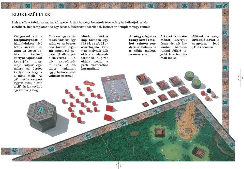 betűk szerint. Ezután az egyes betűkhöz tartozó kártyacsoportokat keverjük meg, majd rakjuk egymásra az összes kártyát és tegyük a tábla mellé.