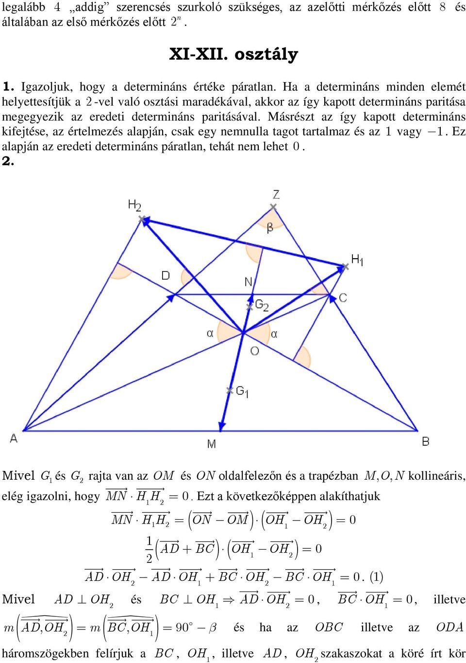 Ez lpjá z eredeti determiás pártl, tehát em lehet 0 Mivel G és G rjt v z OM és ON oldlfelező és trpézb MONkollieáris,,, elég igzoli, hogy MN H H 0 Ezt következőképpe lkíthtjuk MN HH ON OM OH OH 0
