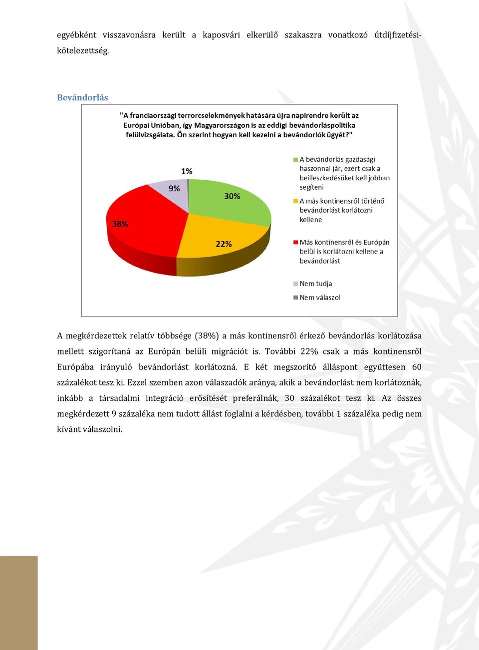 További 22% csak a más kontinensről Európába irányuló bevándorlást korlátozná. E két megszorító álláspont együttesen 60 százalékot tesz ki.