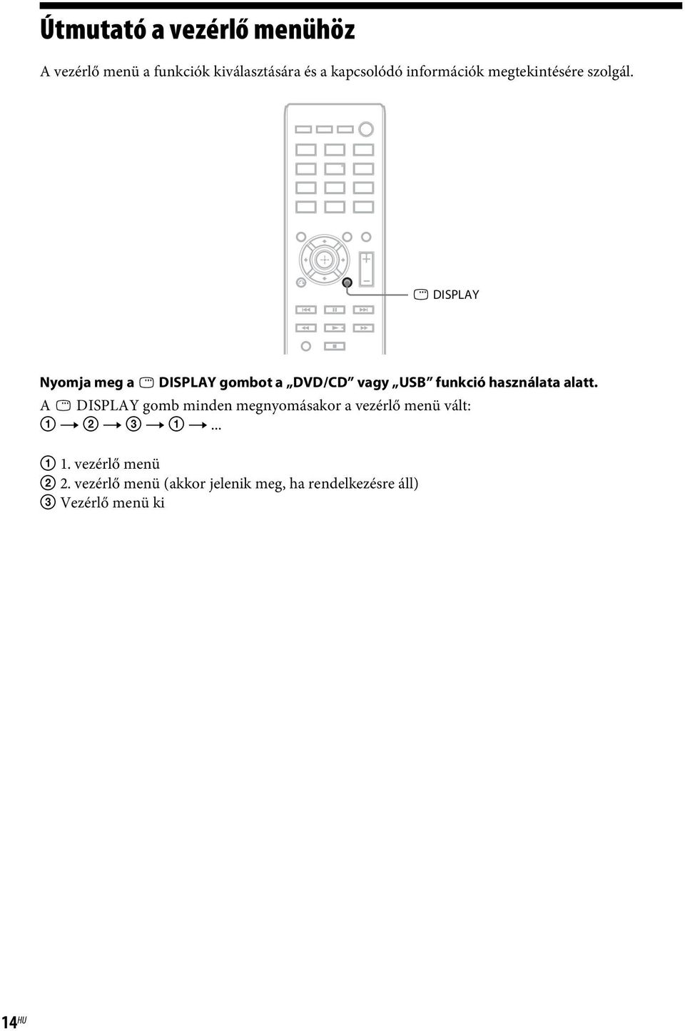 DISPLAY Nyomja meg a DISPLAY gombot a DVD/CD vagy USB funkció használata alatt.