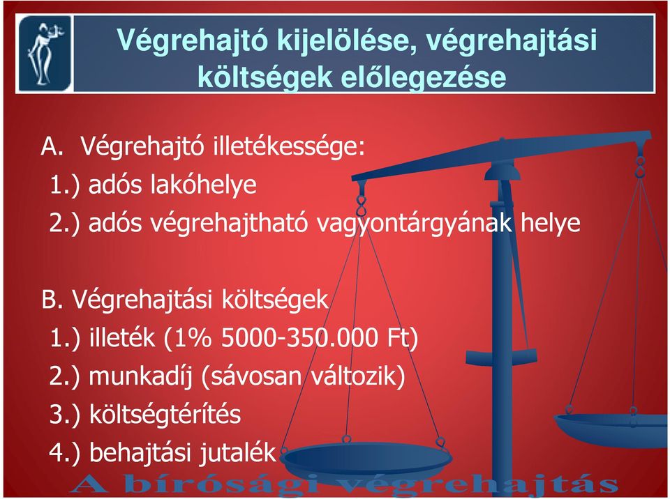 ) adós végrehajtható vagyontárgyának helye B. Végrehajtási költségek 1.