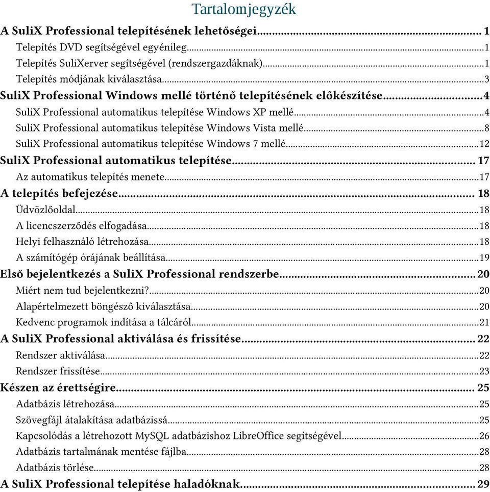 ..8 SuliX Professional automatikus telepítése Windows 7 mellé...12 SuliX Professional automatikus telepítése... 17 Az automatikus telepítés menete...17 A telepítés befejezése... 18 Üdvözlőoldal.