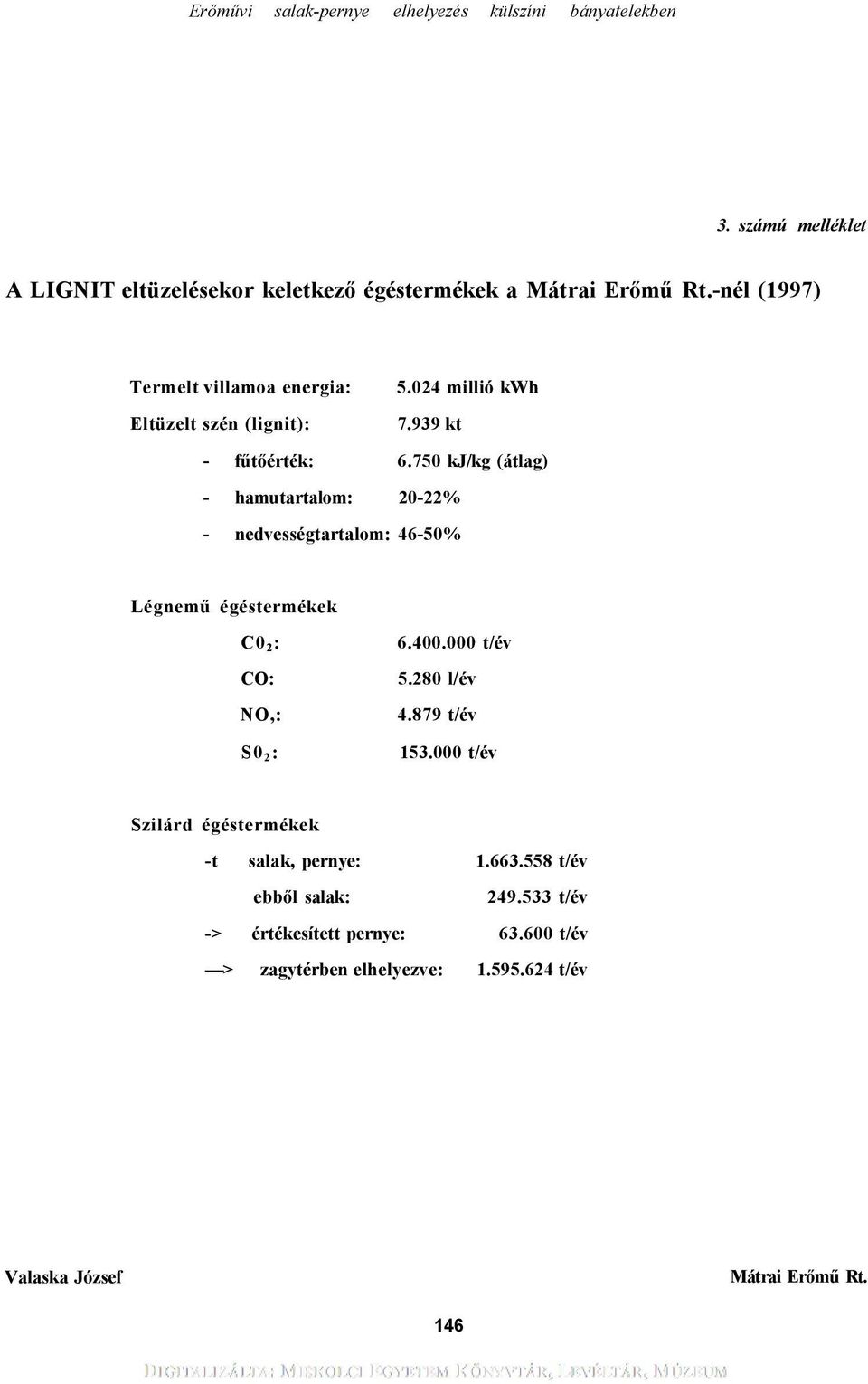 750 kj/kg (átlag) - hamutartalom: 20-22% - nedvességtartalom: 46-50% Légnemű égéstermékek C0 2 : CO: NO,: S0 2 : 6.400.