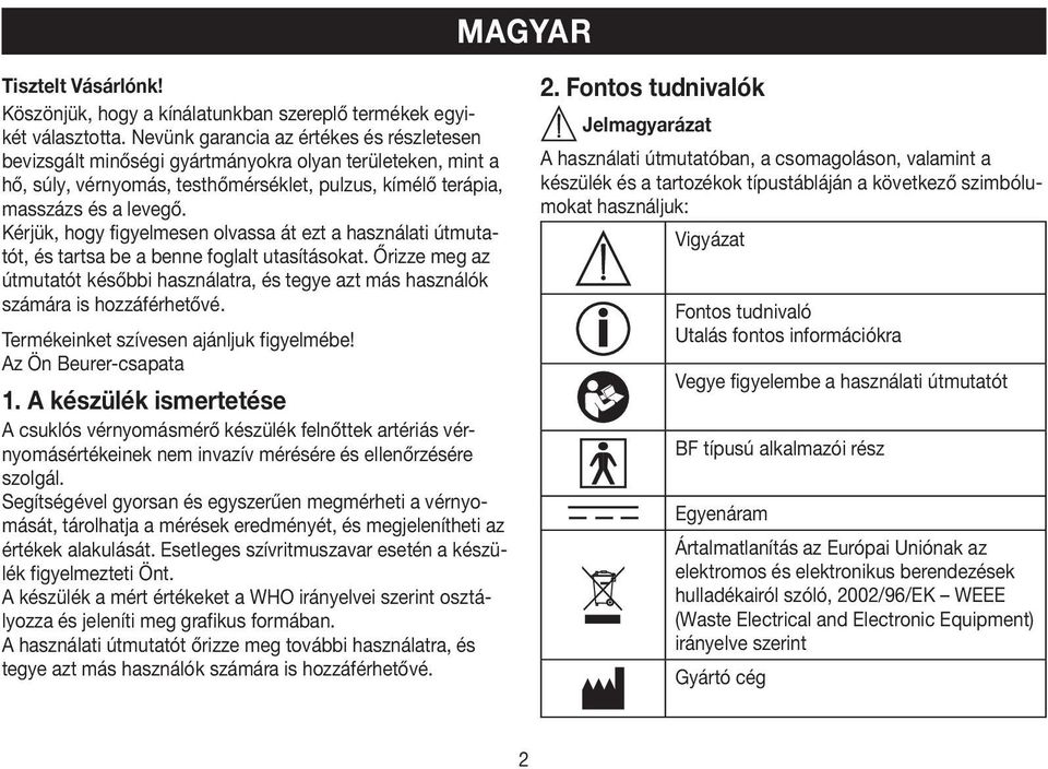 BC 30. H Vérnyomásmérő készülék Használati útmutató - PDF Ingyenes letöltés