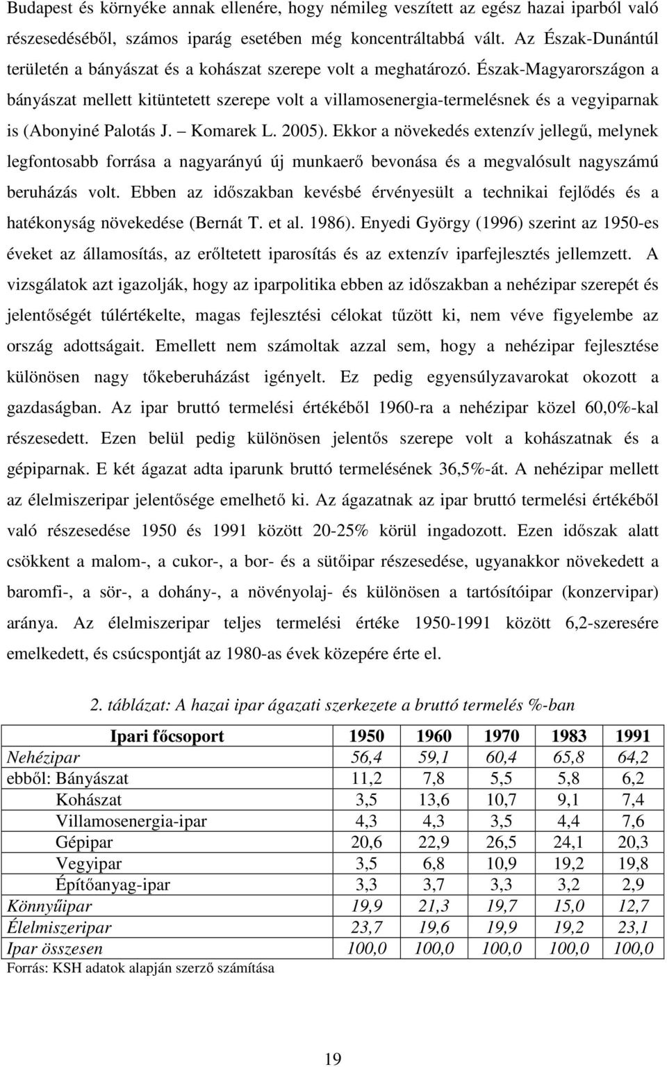 Észak-Magyarországon a bányászat mellett kitüntetett szerepe volt a villamosenergia-termelésnek és a vegyiparnak is (Abonyiné Palotás J. Komarek L. 2005).