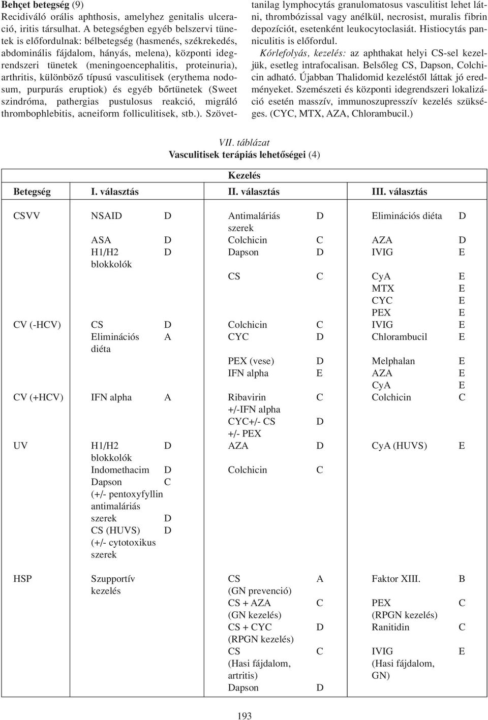 arthritis, különbözô típusú vasculitisek (erythema nodosum, purpurás eruptiok) és egyéb bôrtünetek (Sweet szindróma, pathergias pustulosus reakció, migráló thrombophlebitis, acneiform folliculitisek,