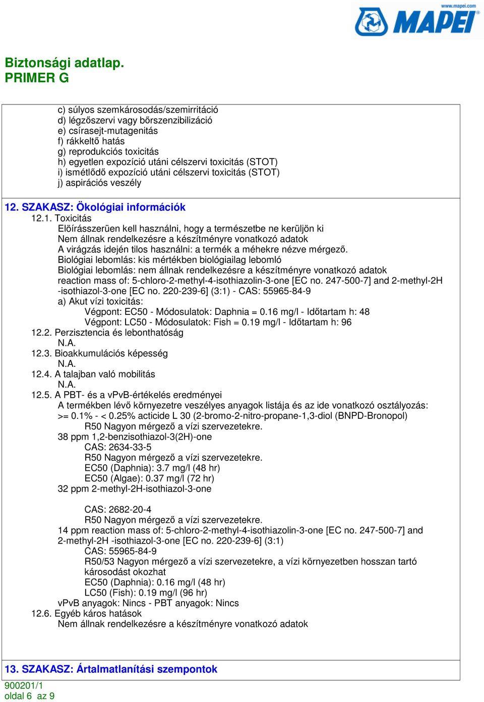 . SZAKASZ: Ökológiai információk 12