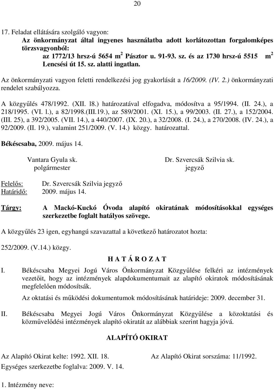 ) határozatával elfogadva, módosítva a 95/1994. (II. 24.), a 218/1995. (VI. l.), a 82/1998.(III.19.), az 589/2001. (XI. 15.), a 99/2003. (II. 27.), a 152/2004. (III. 25), a 392/2005. (VII. 14.