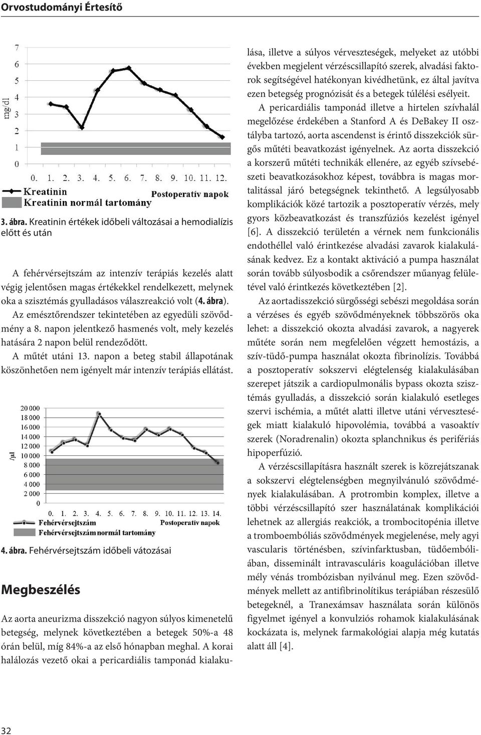 gyulladásos válaszreakció volt (4. ábra). Az emésztőrendszer tekintetében az egyedüli szövődmény a 8. napon jelentkező hasmenés volt, mely kezelés hatására 2 napon belül rendeződött. A műtét utáni 13.
