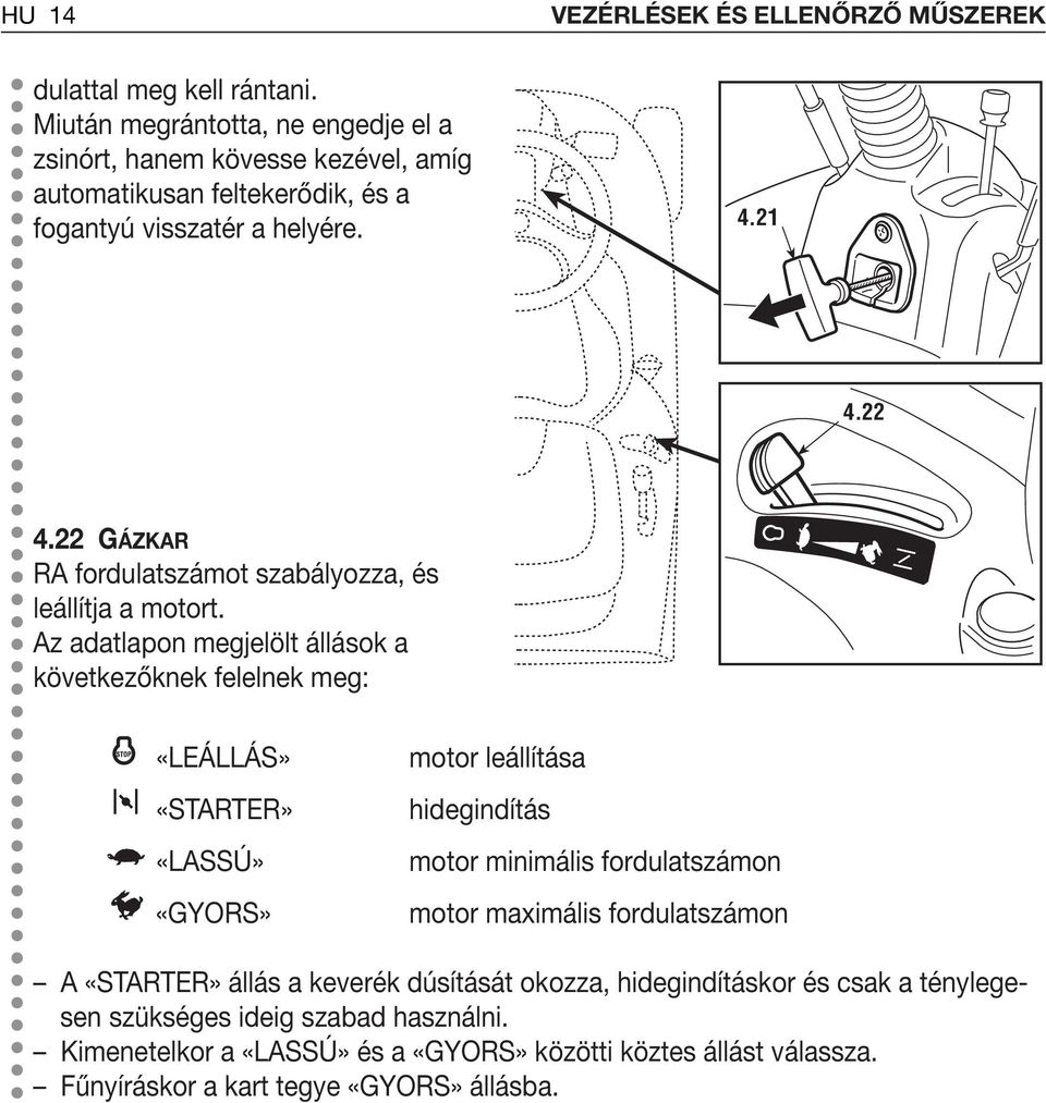 22 GÁZKAR RA fordulatszámot szabályozza, és leállítja a motort.