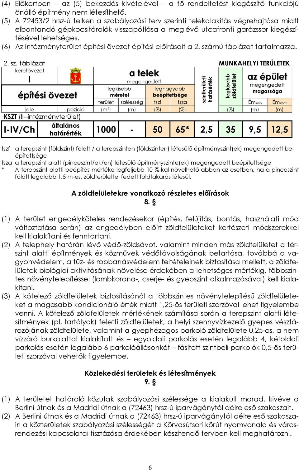 (6) Az intézményterület építési övezet építési előírásait a 2. szá