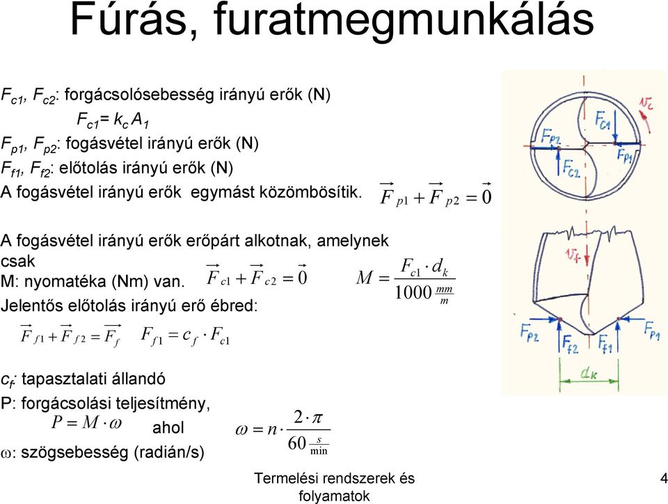 F p F 1 + p2 0 A ogásvétel irányú erők erőpárt alkotnak, amelynek csak M: nyomatéka (Nm) van.