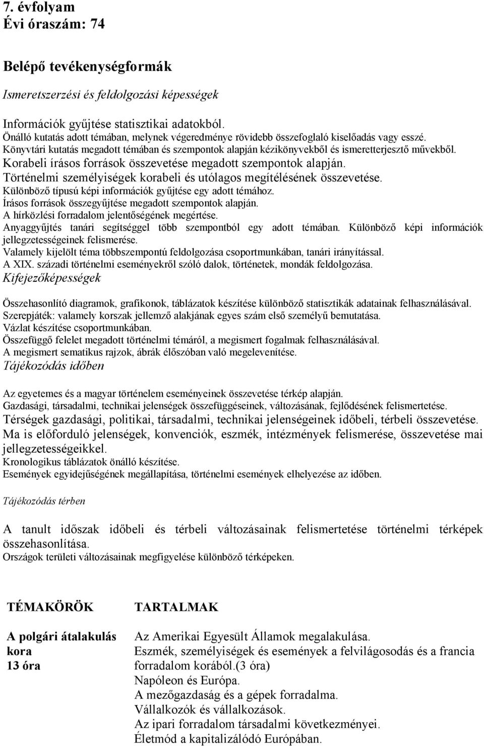 Korabeli írásos források összevetése megadott szempontok alapján. Történelmi személyiségek korabeli és utólagos megítélésének összevetése. Különböző típusú képi információk gyűjtése egy adott témához.