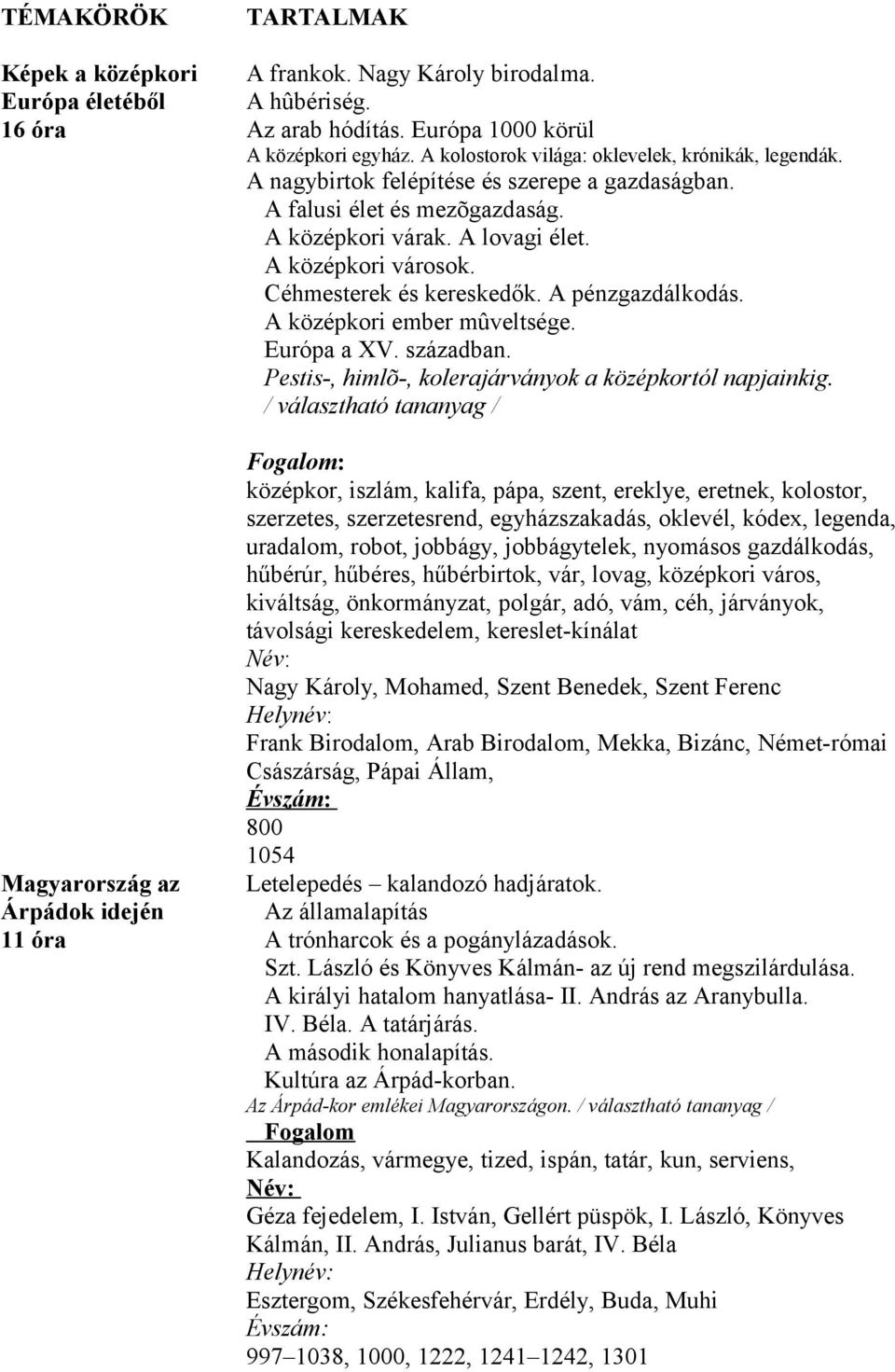 Céhmesterek és kereskedők. A pénzgazdálkodás. A középkori ember mûveltsége. Európa a XV. században. Pestis-, himlõ-, kolerajárványok a középkortól napjainkig.