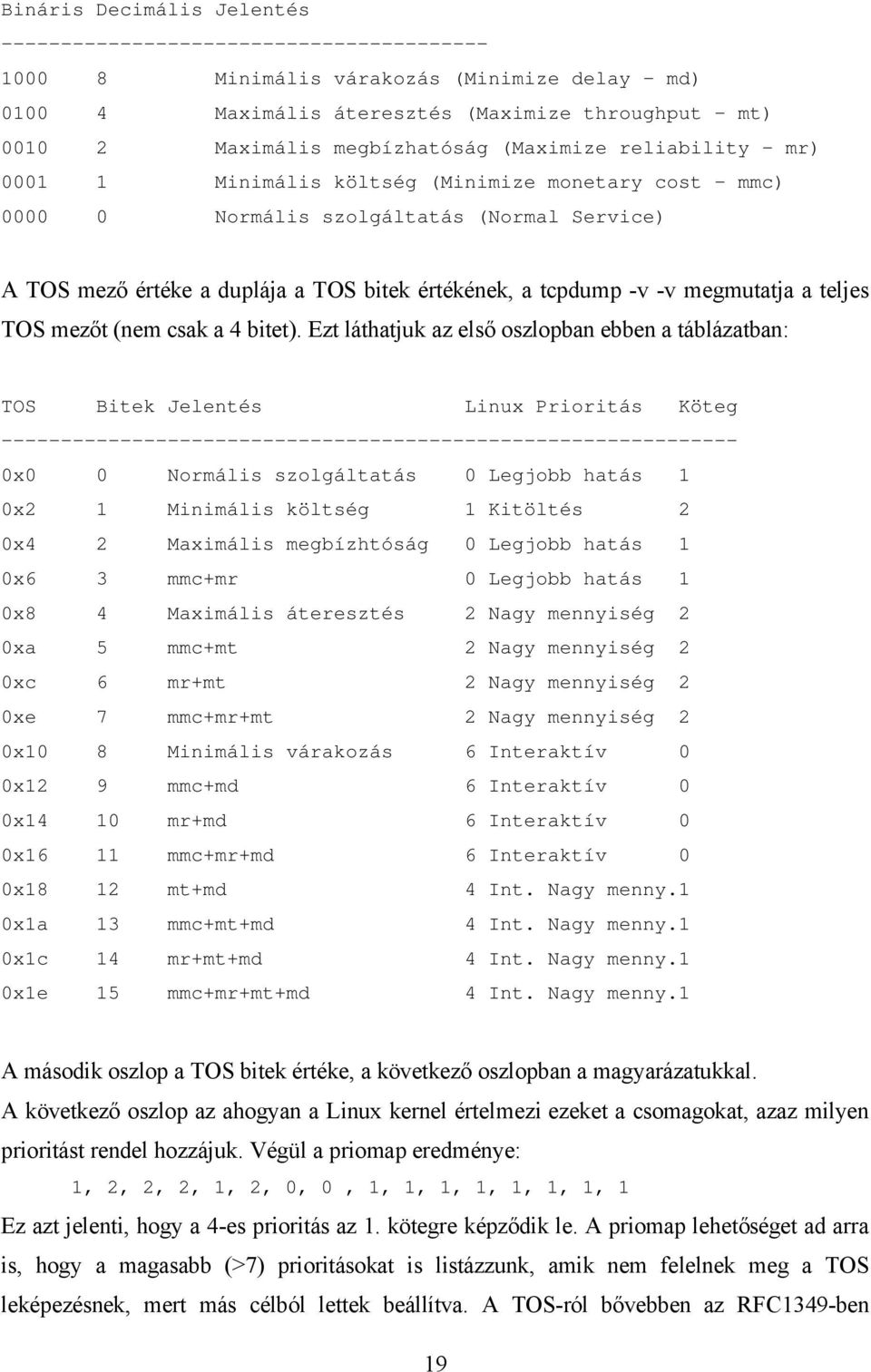 tcpdump -v -v megmutatja a teljes TOS mezőt (nem csak a 4 bitet).