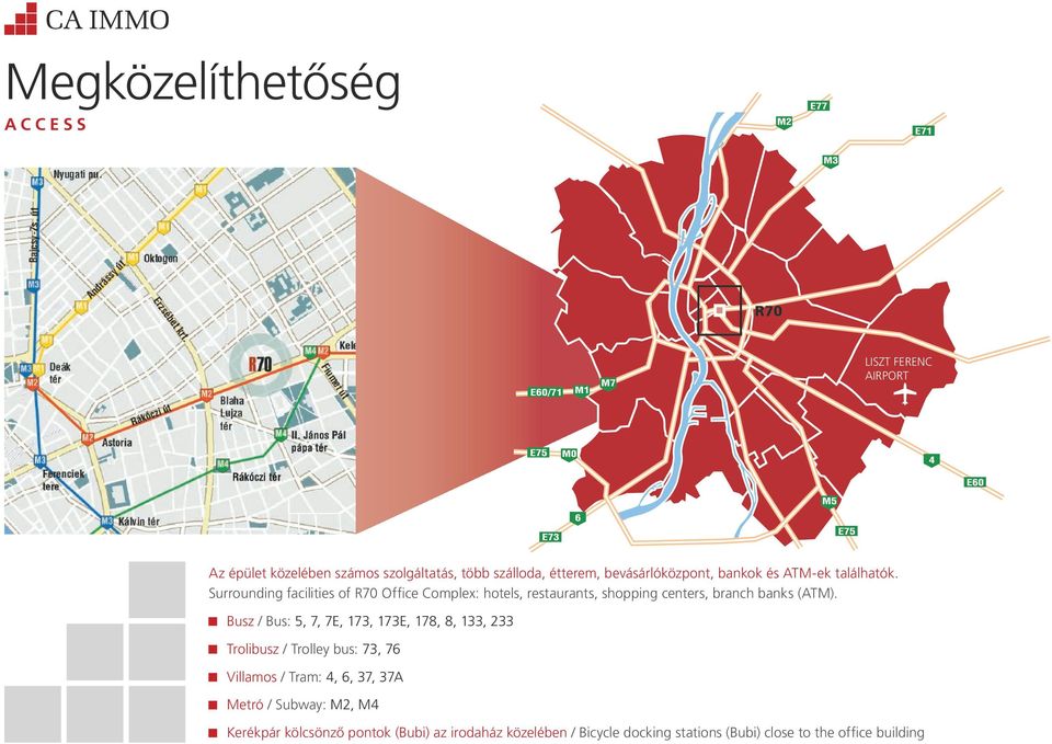 Surrounding facilities of R70 Office Complex: hotels, restaurants, shopping centers, branch banks (ATM).