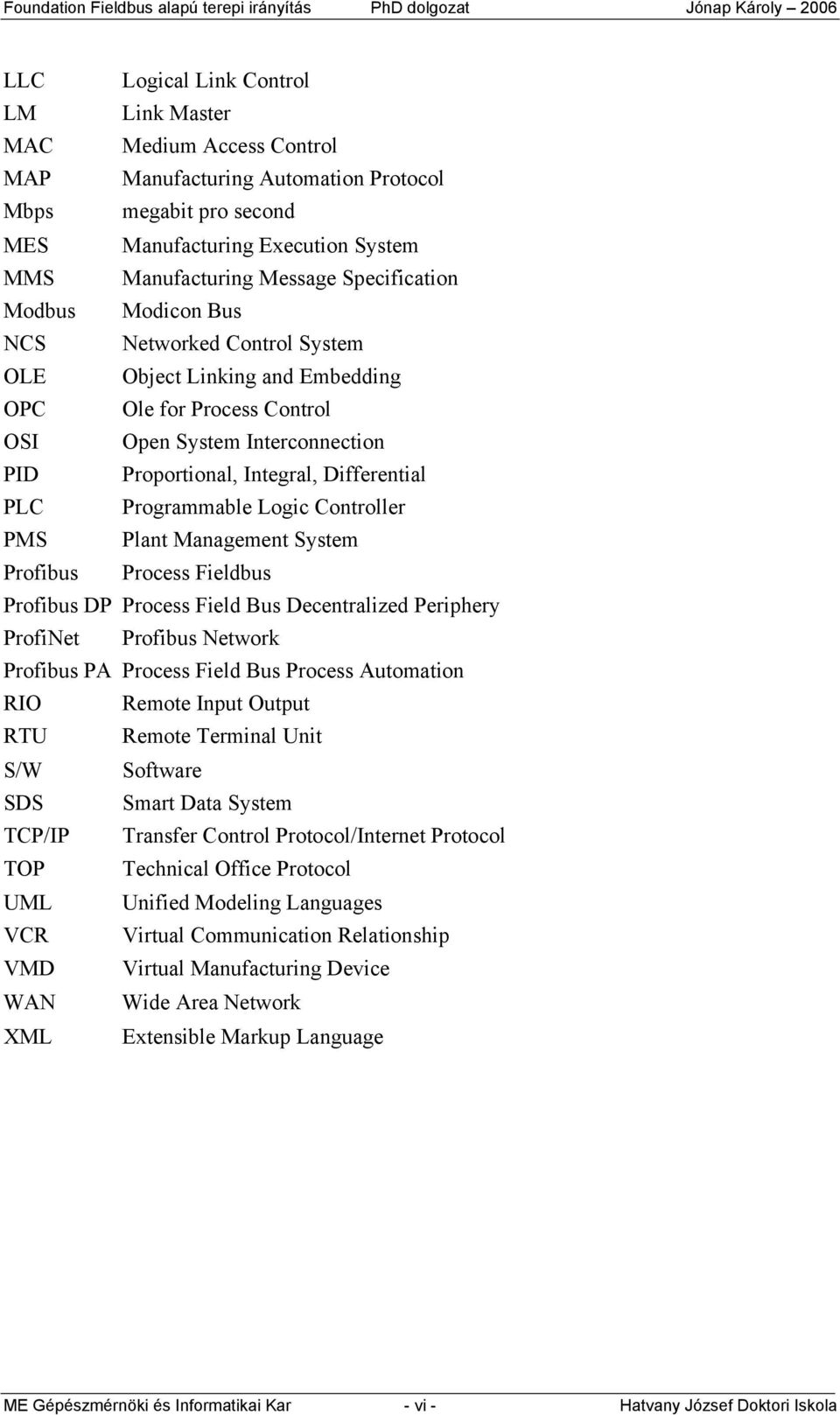 Programmable Logic Controller PMS Plant Management System Profibus Process Fieldbus Profibus DP Process Field Bus Decentralized Periphery ProfiNet Profibus Network Profibus PA Process Field Bus