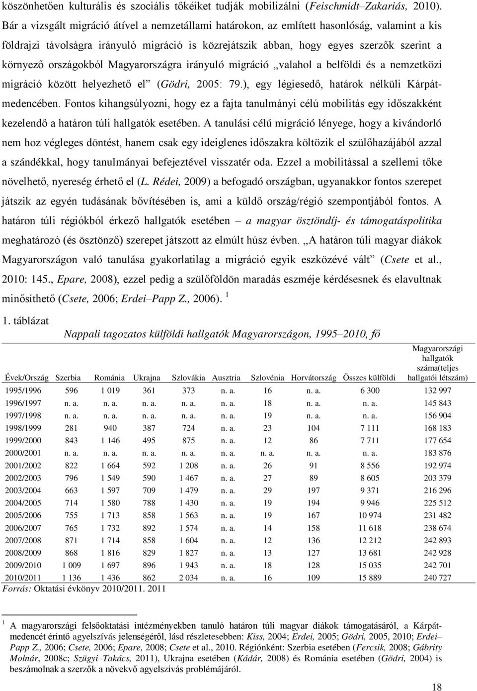 országokból Magyarországra irányuló migráció valahol a belföldi és a nemzetközi migráció között helyezhetī el (Gödri, 200ő: 79.), egy légiesedī, határok nélküli Kárpátmedencében.