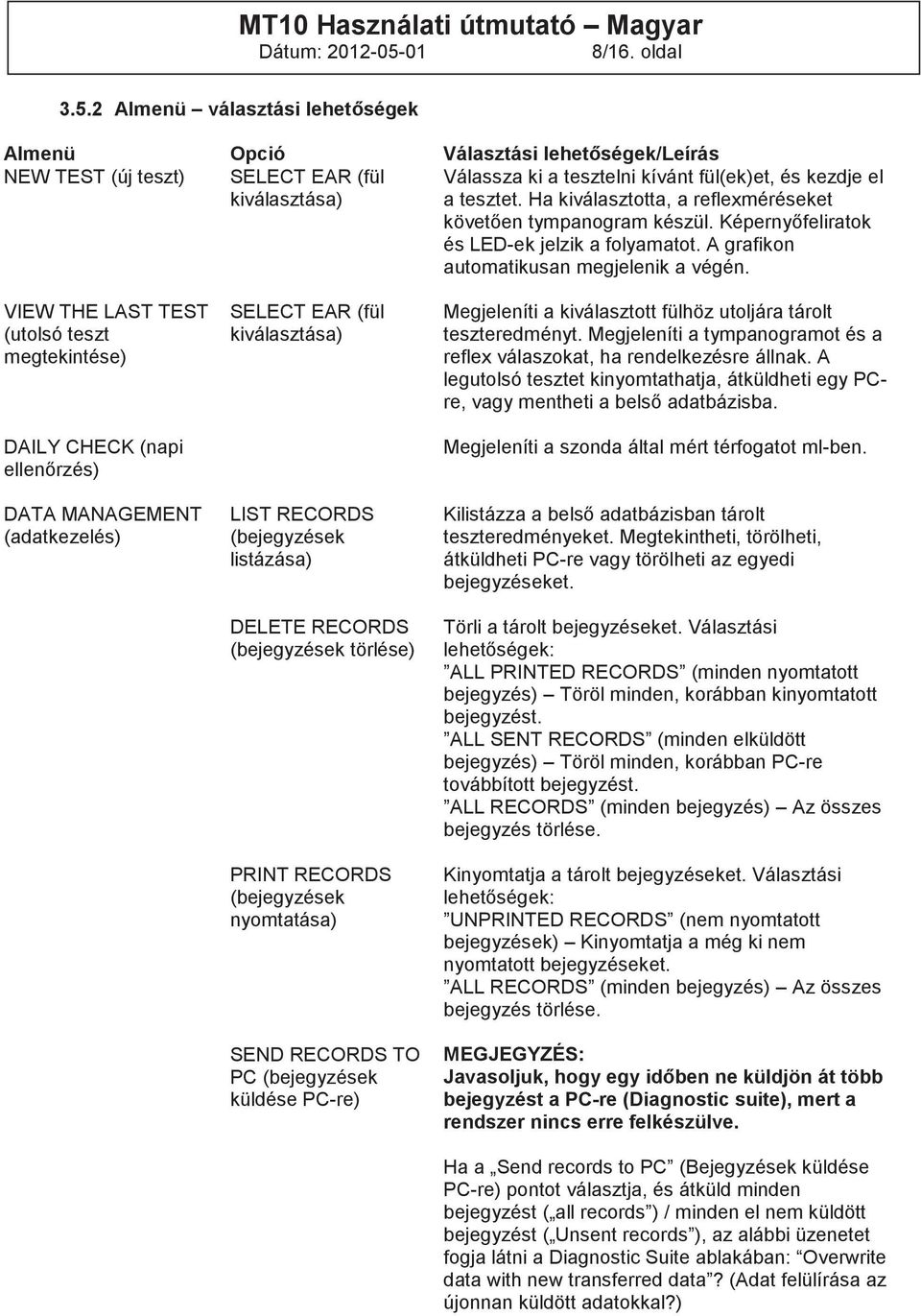Ha kiválasztotta, a reflexméréseket követően tympanogram készül. Képernyőfeliratok és LED-ek jelzik a folyamatot. A grafikon automatikusan megjelenik a végén.