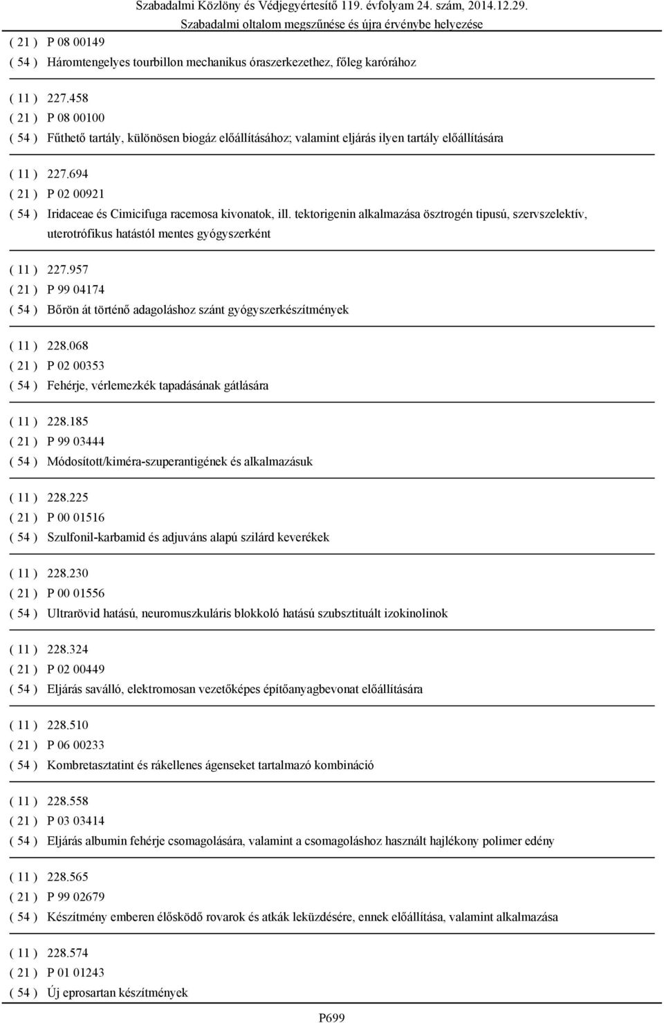 694 ( 21 ) P 02 00921 ( 54 ) Iridaceae és Cimicifuga racemosa kivonatok, ill. tektorigenin alkalmazása ösztrogén tipusú, szervszelektív, uterotrófikus hatástól mentes gyógyszerként ( 11 ) 227.