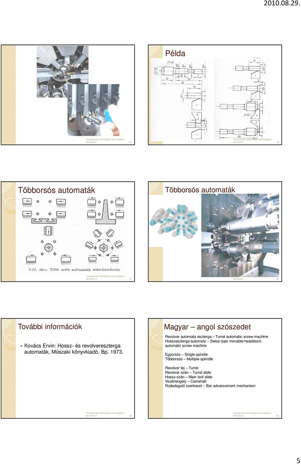 Magyar angol szószedet Revolver automata eszterga Turret automatic screw machine Swiss-type movable-headstock automatic
