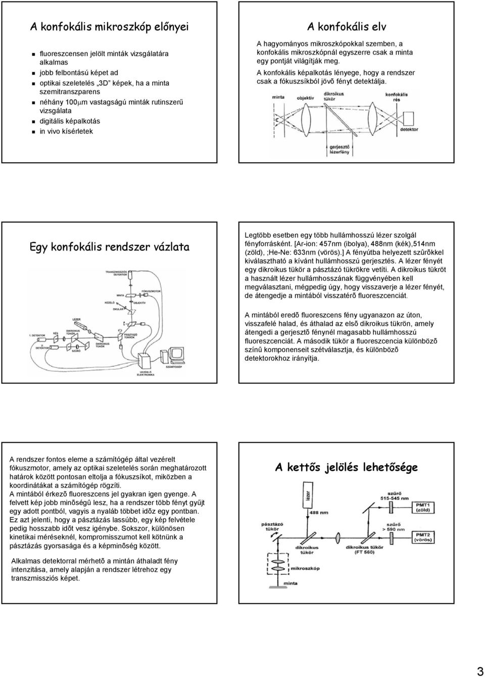 egy pontját világítják meg. A konfokális képalkotás lényege, hogy a rendszer csak a fókuszsíkból jövõ fényt detektálja.