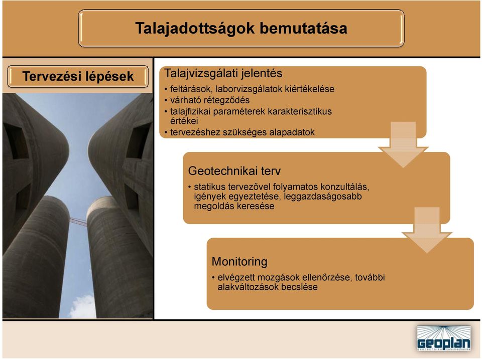 szükséges alapadatok Geotechnikai terv statikus tervezővel folyamatos konzultálás, igények