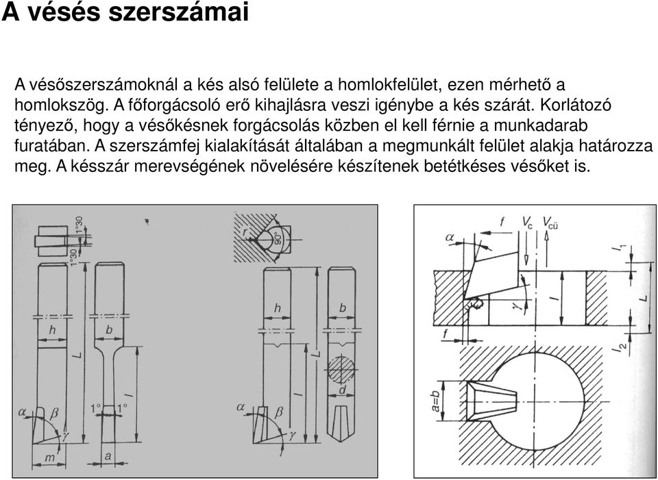 Korlátozó tényezı, hogy a vésıkésnek forgácsolás közben el kell férnie a munkadarab furatában.