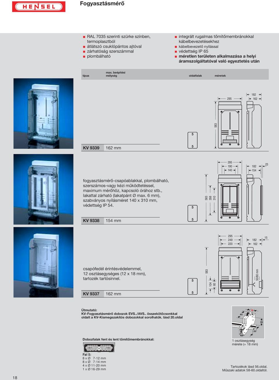 beépitési Typ típus mélység oldalfalak méretek 29 182 12 KV 39 12 mm 29 190 140 182 14 23 fogyasztásmérő-csapóablakkal, plombálható, szerszámos-vagy kézi működtetéssel, maximum mérőhöz, kapcsoló