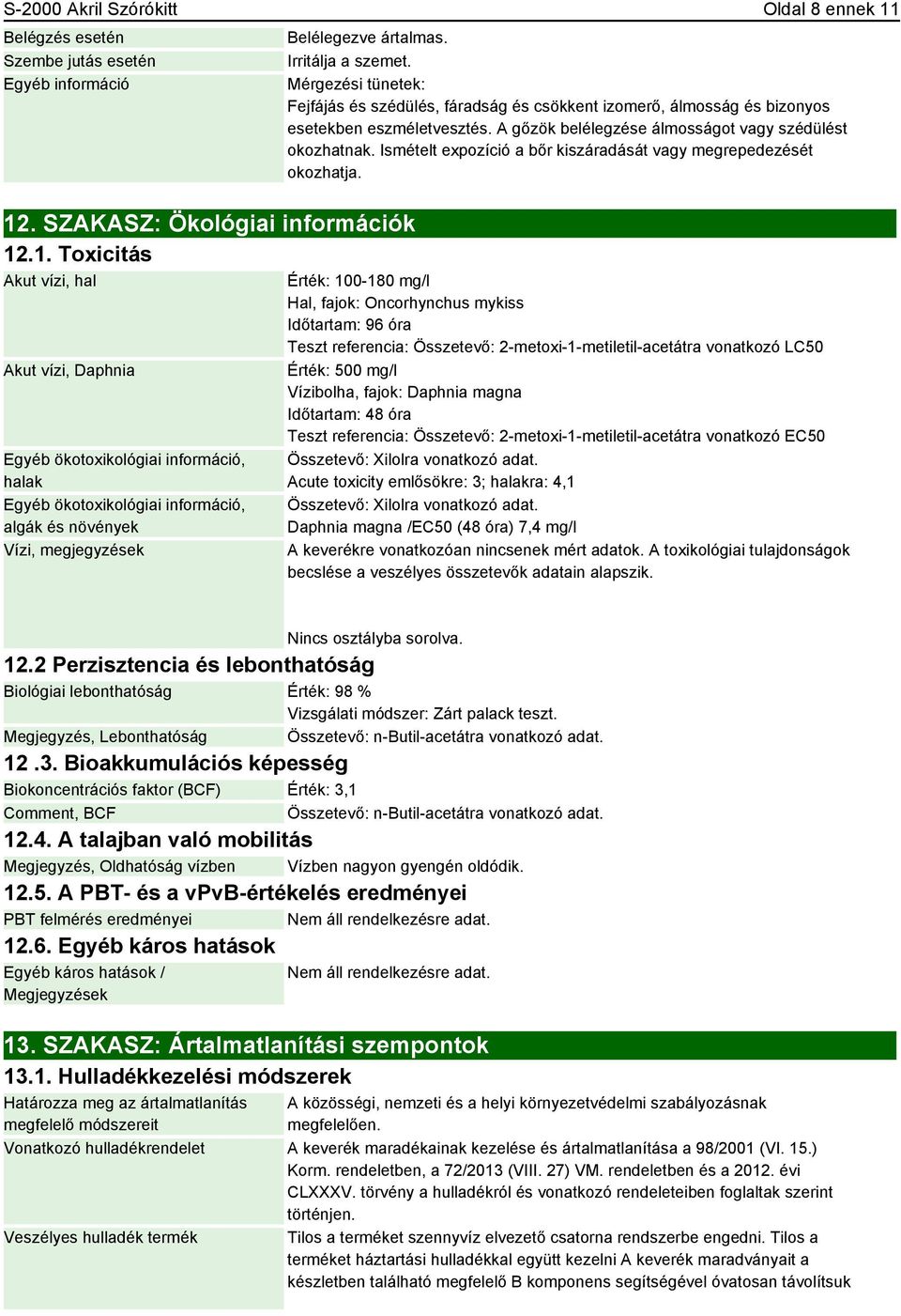 . SZAKASZ: Ökológiai információk 12