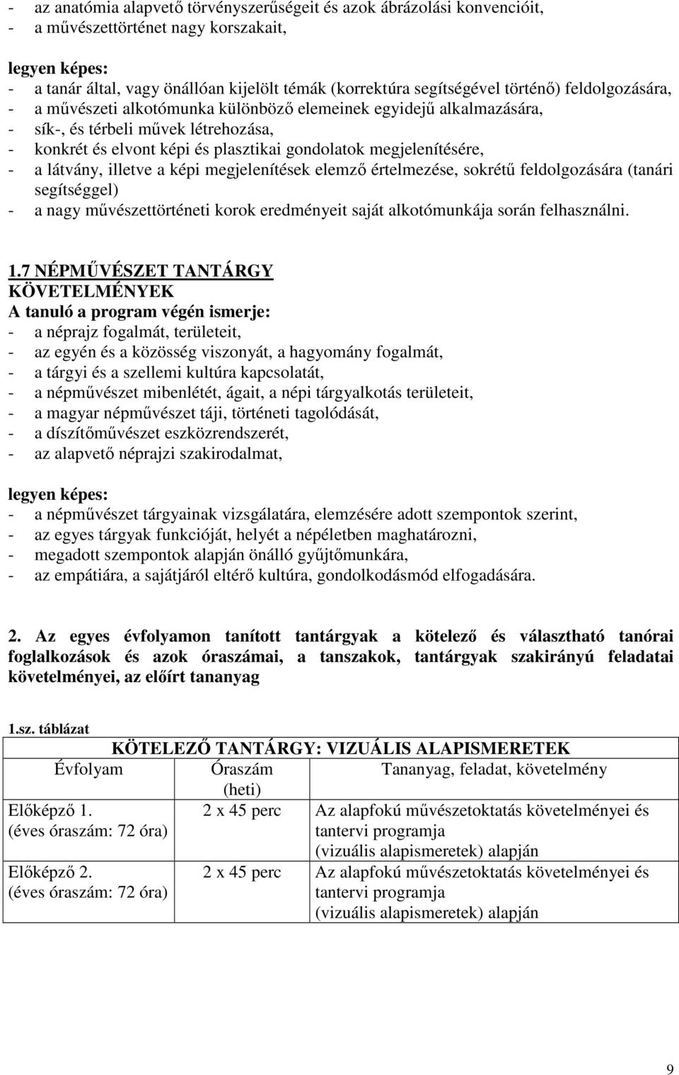 - a látvány, illetve a képi megjelenítések elemző értelmezése, sokrétű feldolgozására (tanári segítséggel) - a nagy művészettörténeti korok eredményeit saját alkotómunkája során felhasználni. 1.