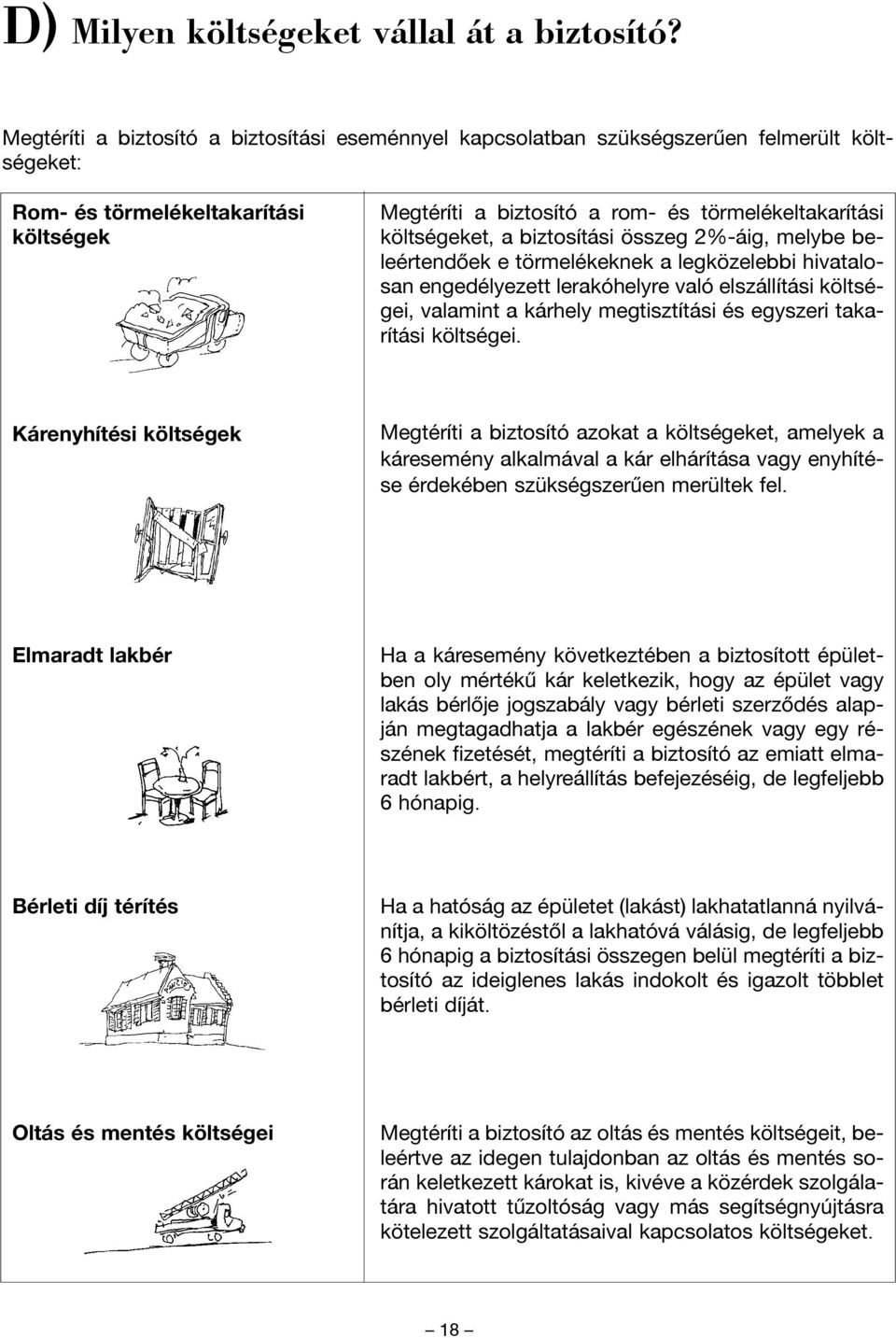 költségeket, a biztosítási összeg 2%-áig, melybe beleértendõek e törmelékeknek a legközelebbi hivatalosan engedélyezett lerakóhelyre való elszállítási költségei, valamint a kárhely megtisztítási és