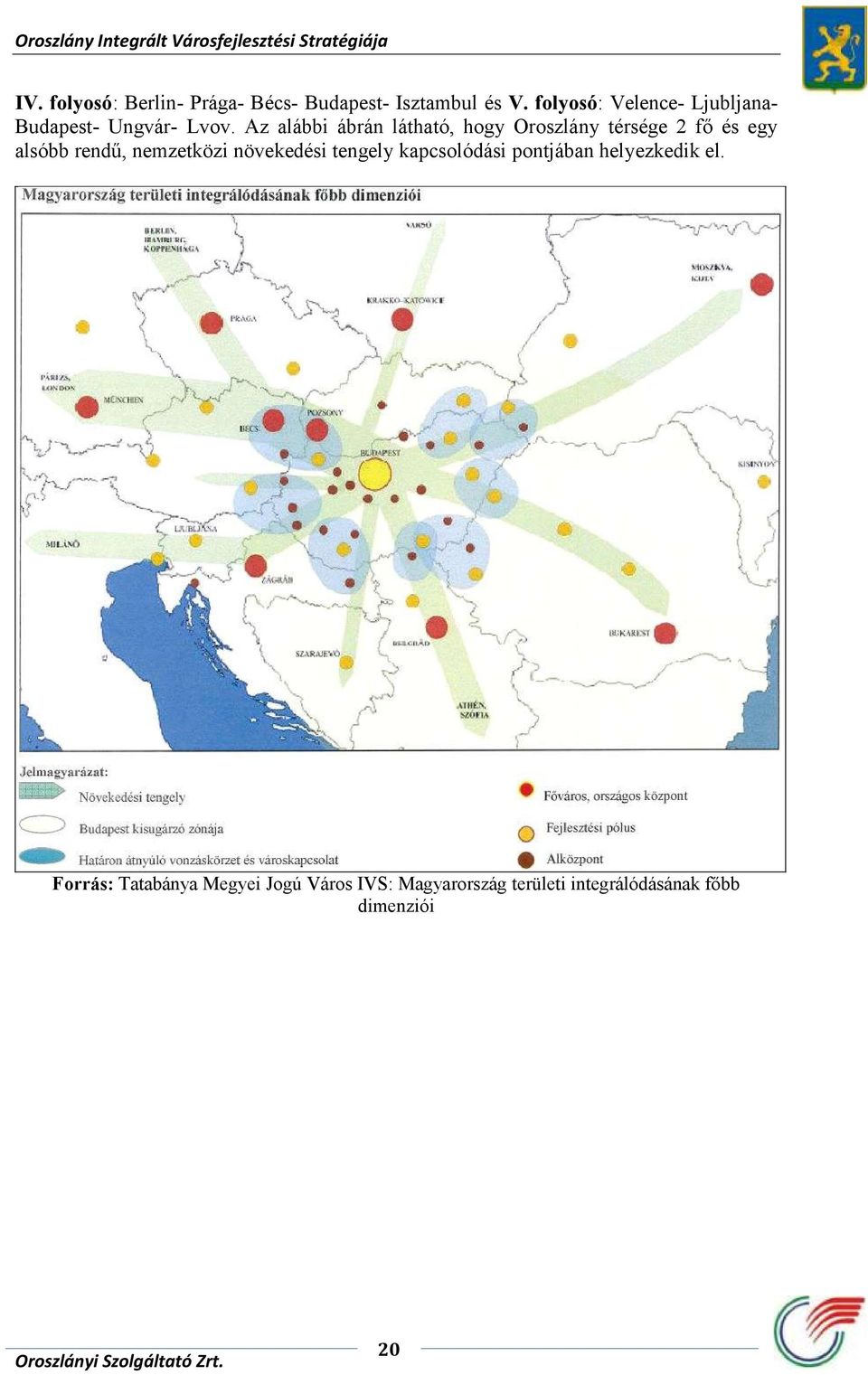 Az alábbi ábrán látható, hogy Oroszlány térsége 2 fő és egy alsóbb rendű, nemzetközi