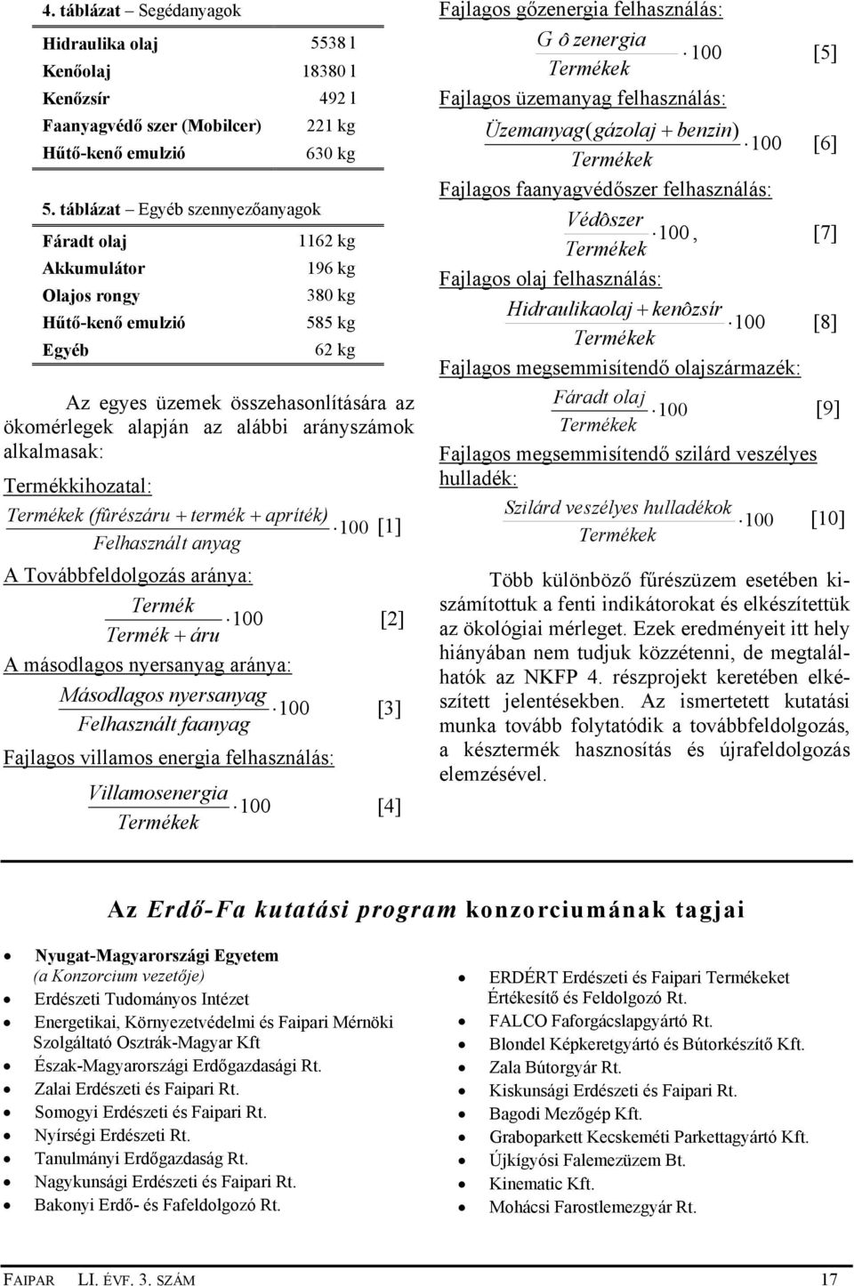Termékkihozatal: Termékek (fûrészáru + termék + apríték) 100 [1] Felhasznált anyag A Továbbfeldolgozás aránya: Termék 100 [2] Termék + áru A másodlagos nyersanyag aránya: Másodlagos nyersanyag 100