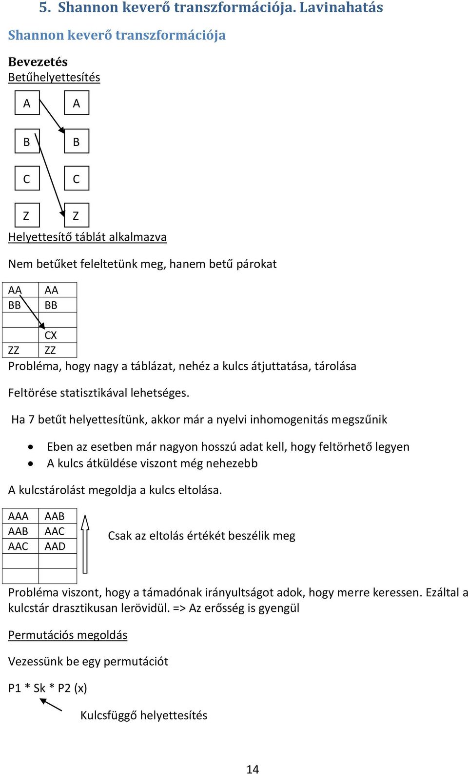 hogy nagy a táblázat, nehéz a kulcs átjuttatása, tárolása Feltörése statisztikával lehetséges.