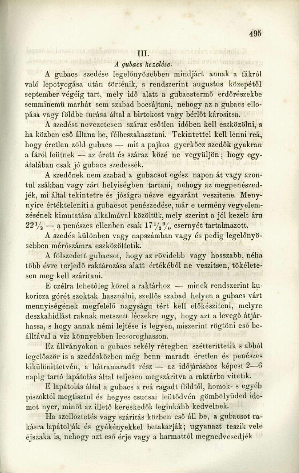 A szedést nevezetesen száraz esőtlen időben kell eszközölni, s ha közben eső állana be, félbeszakasztani.