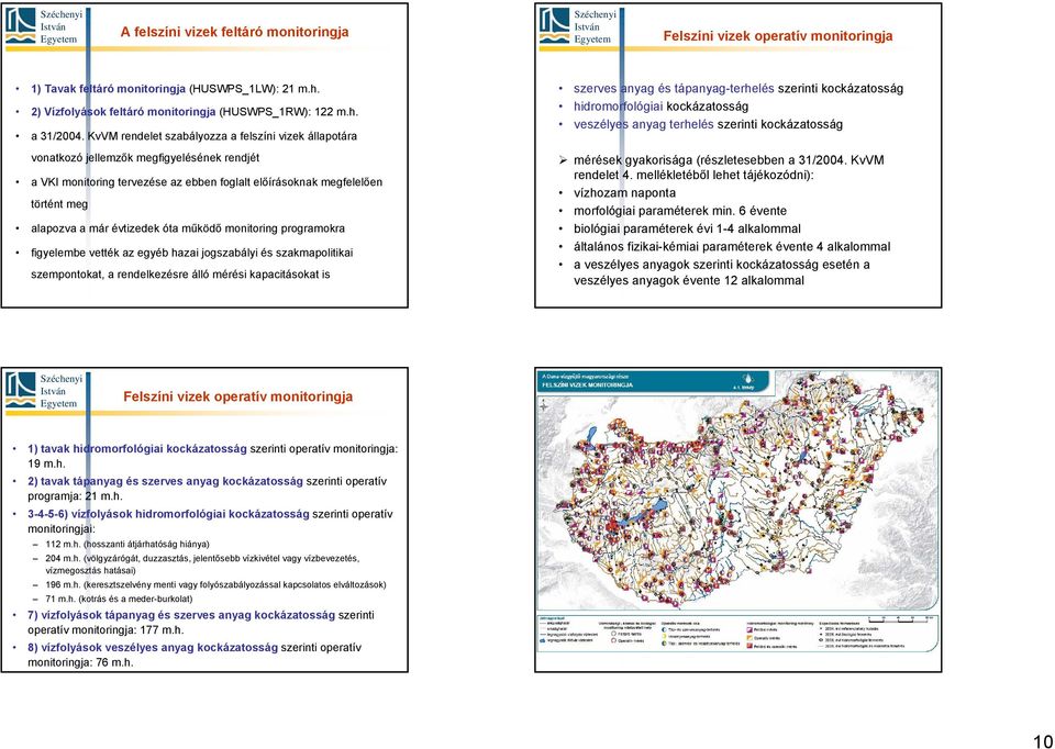 évtizedek óta működő monitoring programokra figyelembe vették az egyéb hazai jogszabályi és szakmapolitikai szempontokat, a rendelkezésre álló mérési kapacitásokat is szerves anyag és