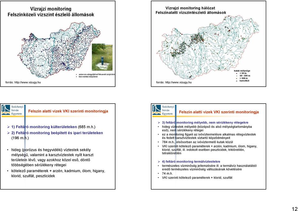 + arzén, kadmium, ólom, higany, klorid, szulfát, peszticidek 3) feltáró monitoring mélyebb, nem sérülékeny rétegekre hideg víztestek mélyebb (középső és alsó mélységtartományba eső), nem sérülékeny