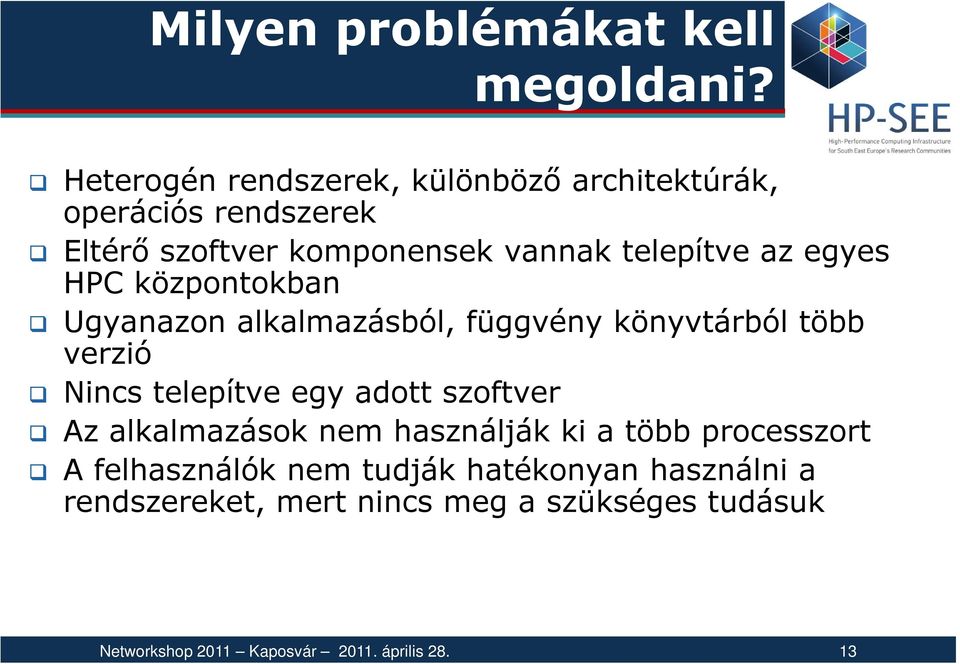 egyes HPC központokban Ugyanazon alkalmazásból, függvény könyvtárból több verzió Nincs telepítve egy adott szoftver